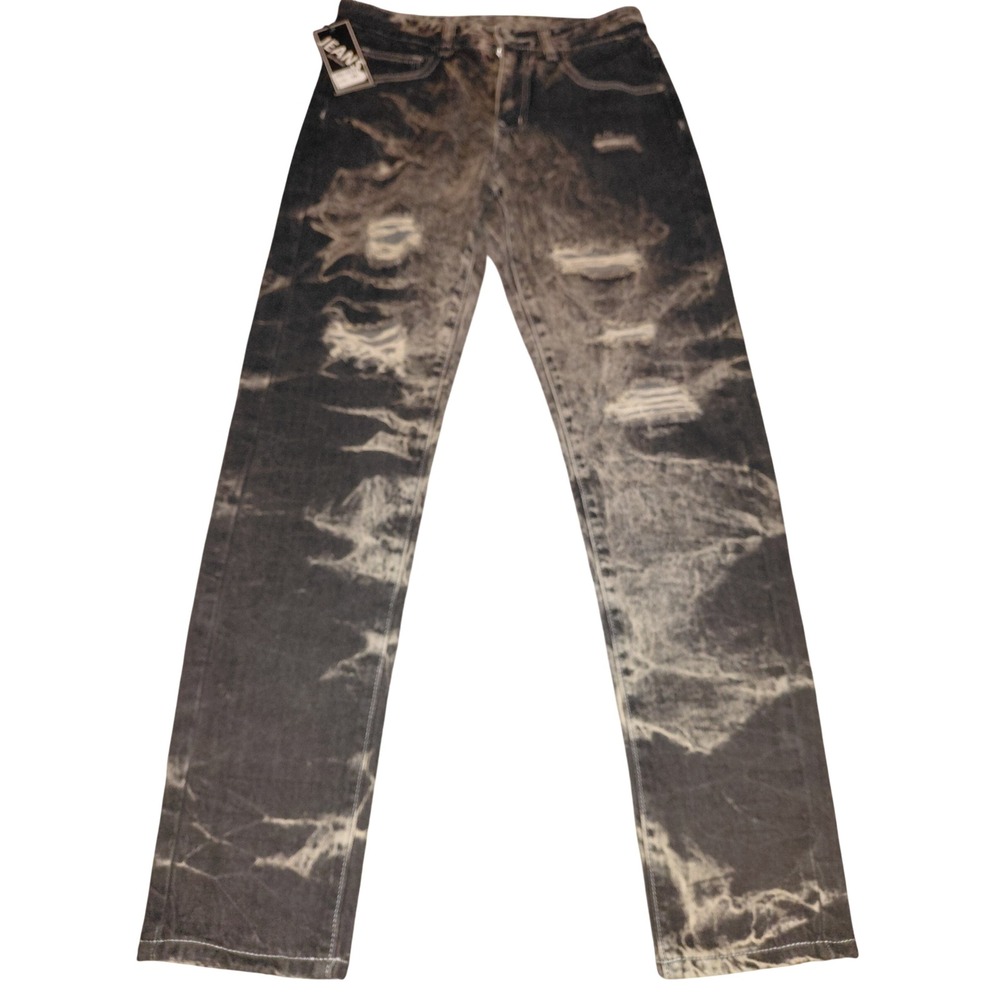 New Fashion Style 9237 Acid Wash Distressed Slim Jeans Black Grey Marble Size 28